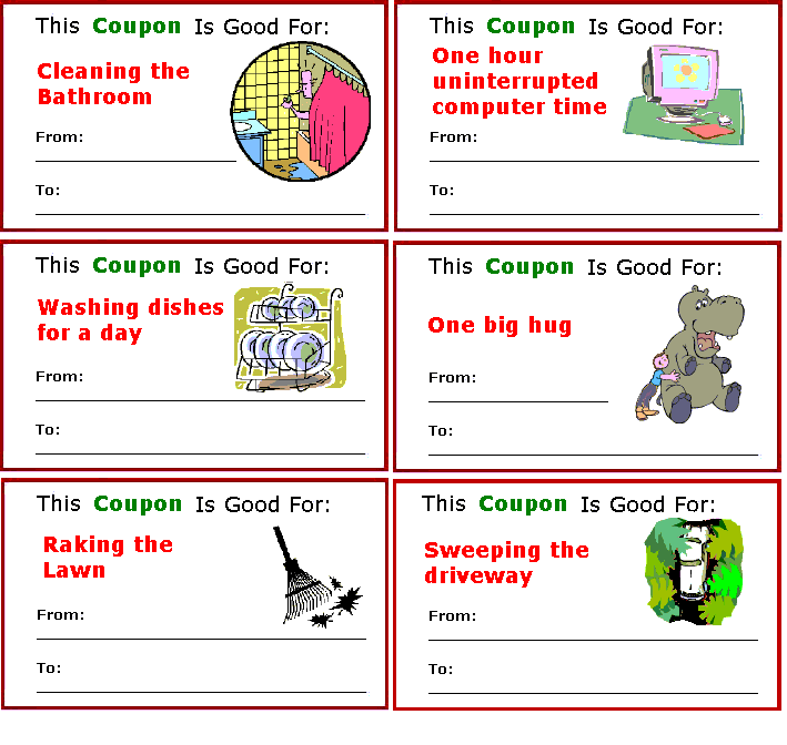 Free Printable Chore Coupons, Chore Coupons to Print